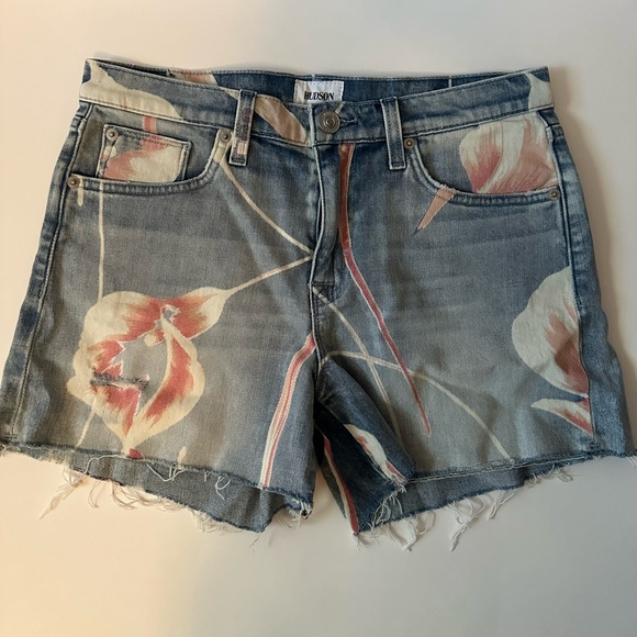 HUDSON Women's Blue Floral Print Cut Off Shorts Size 27 - Picture 1 of 5